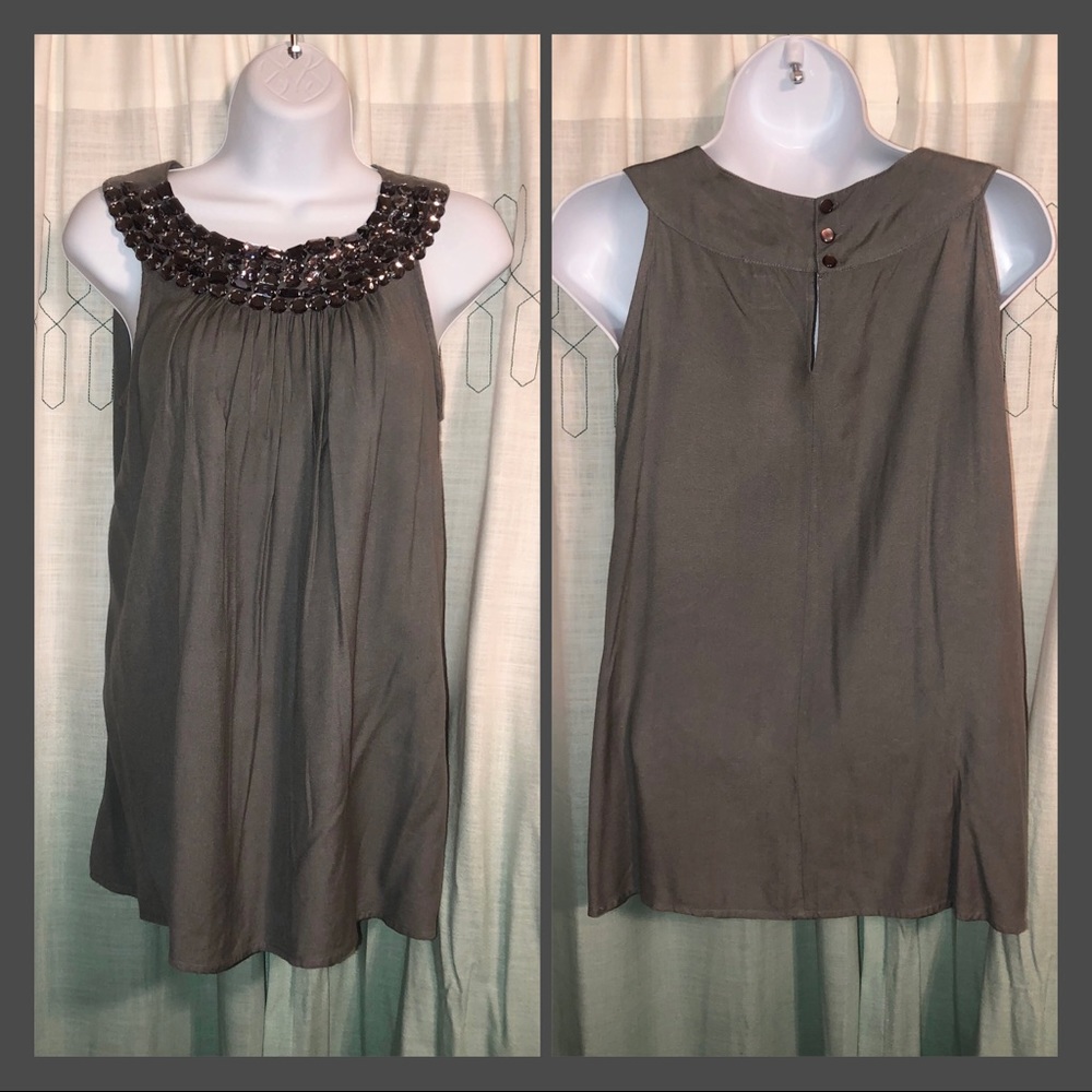 Body Central Charcoal Gray Tank W/Jeweled Neck (M)